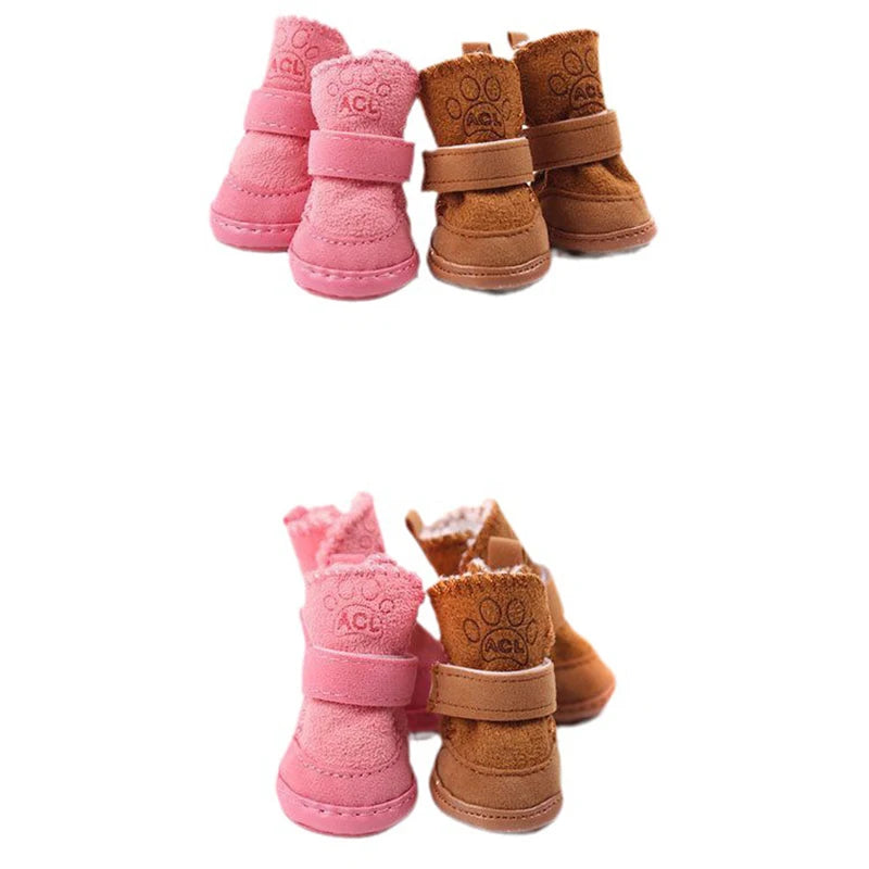 4pcs/set Pet Dog Shoes Winter Warm Shoes for Small Medium Dogs Anti-slip