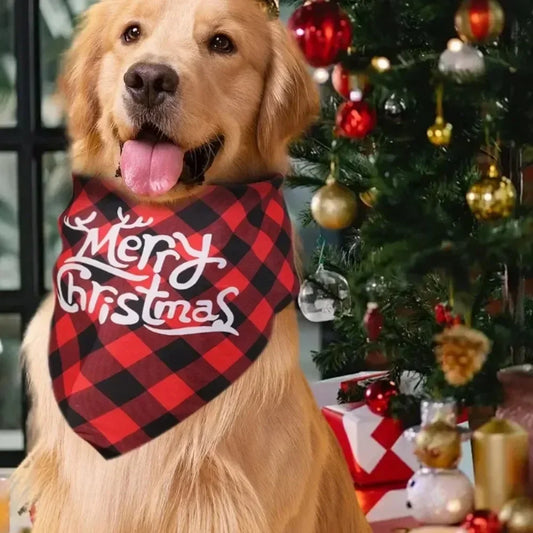 10/1PCS Christmas Print Dog Bandanas Large Pet
