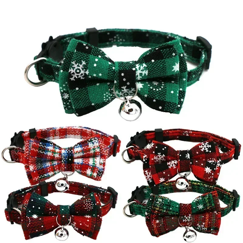 Christmas Bowknot Cat Small Dog Collar with Bell