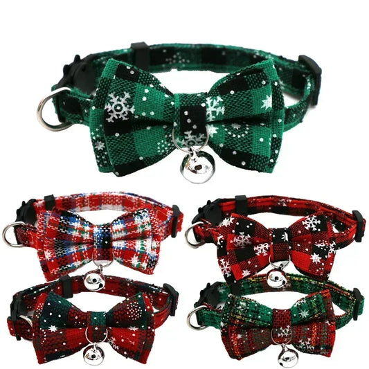 Christmas Bowknot Cat Small Dog Collar with Bell