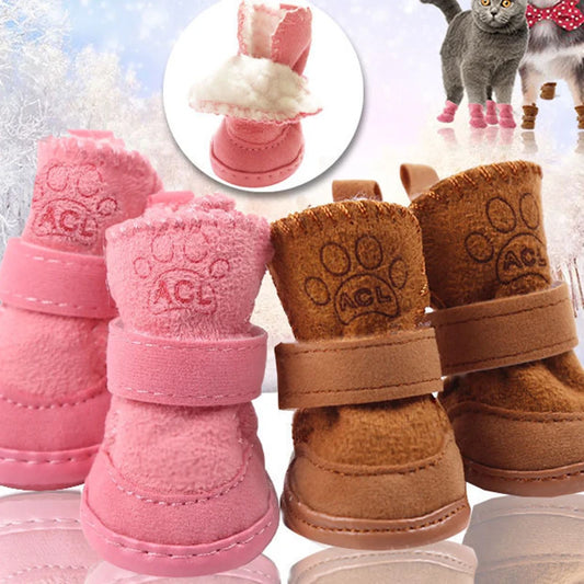 4pcs/set Pet Dog Shoes Winter Warm Shoes for Small Medium Dogs Anti-slip
