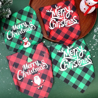 10/1PCS Christmas Print Dog Bandanas Large Pet