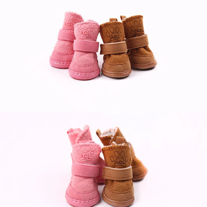 4pcs/set Pet Dog Shoes Winter Warm Shoes for Small Medium Dogs Anti-slip
