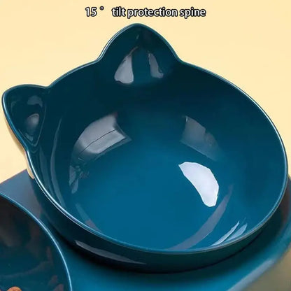 Triple Cat Bowls Pet Feeder, 2-in-1 Double Bowls With Automatic Drinking Bottle