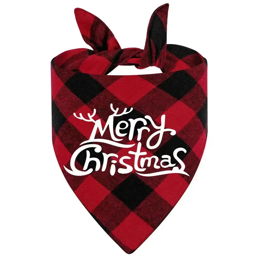 10/1PCS Christmas Print Dog Bandanas Large Pet