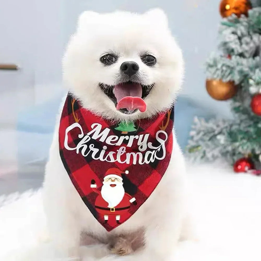10/1PCS Christmas Print Dog Bandanas Large Pet